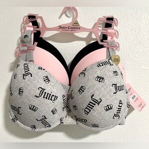 Juicy Couture 3 Pack Bra Set 42D Pink Black Gray NWT $64
